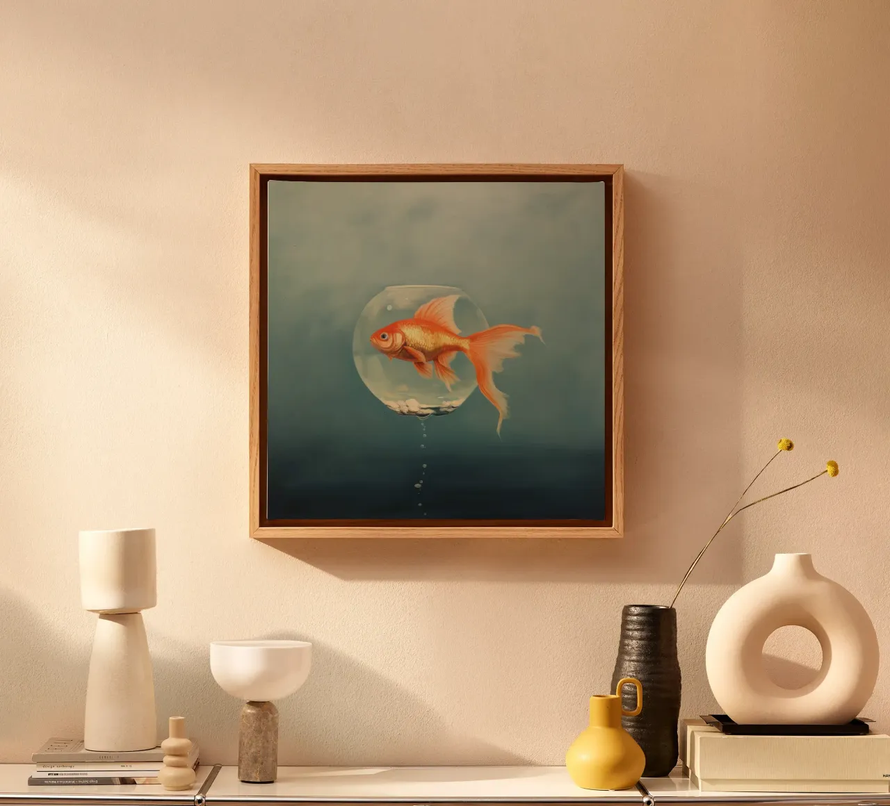 Pesce rosso minimo 2 tela con Cornice a cassetta da Minimal Animal Art