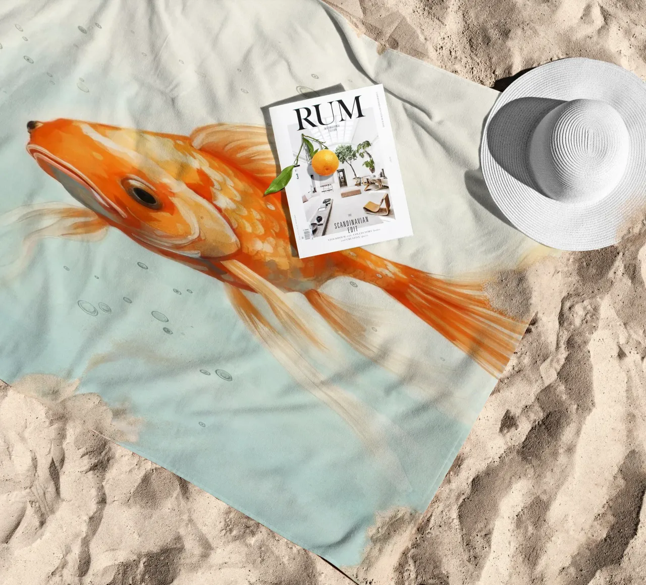 Pesce rosso minimo 3 telo mare da Minimal Animal Art