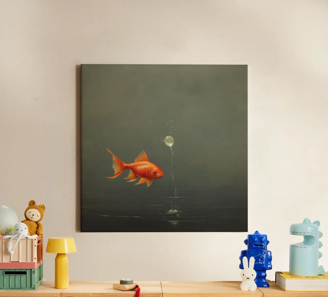 Pesce rosso minimo 1 tela con Cornice a cassetta da Minimal Animal Art