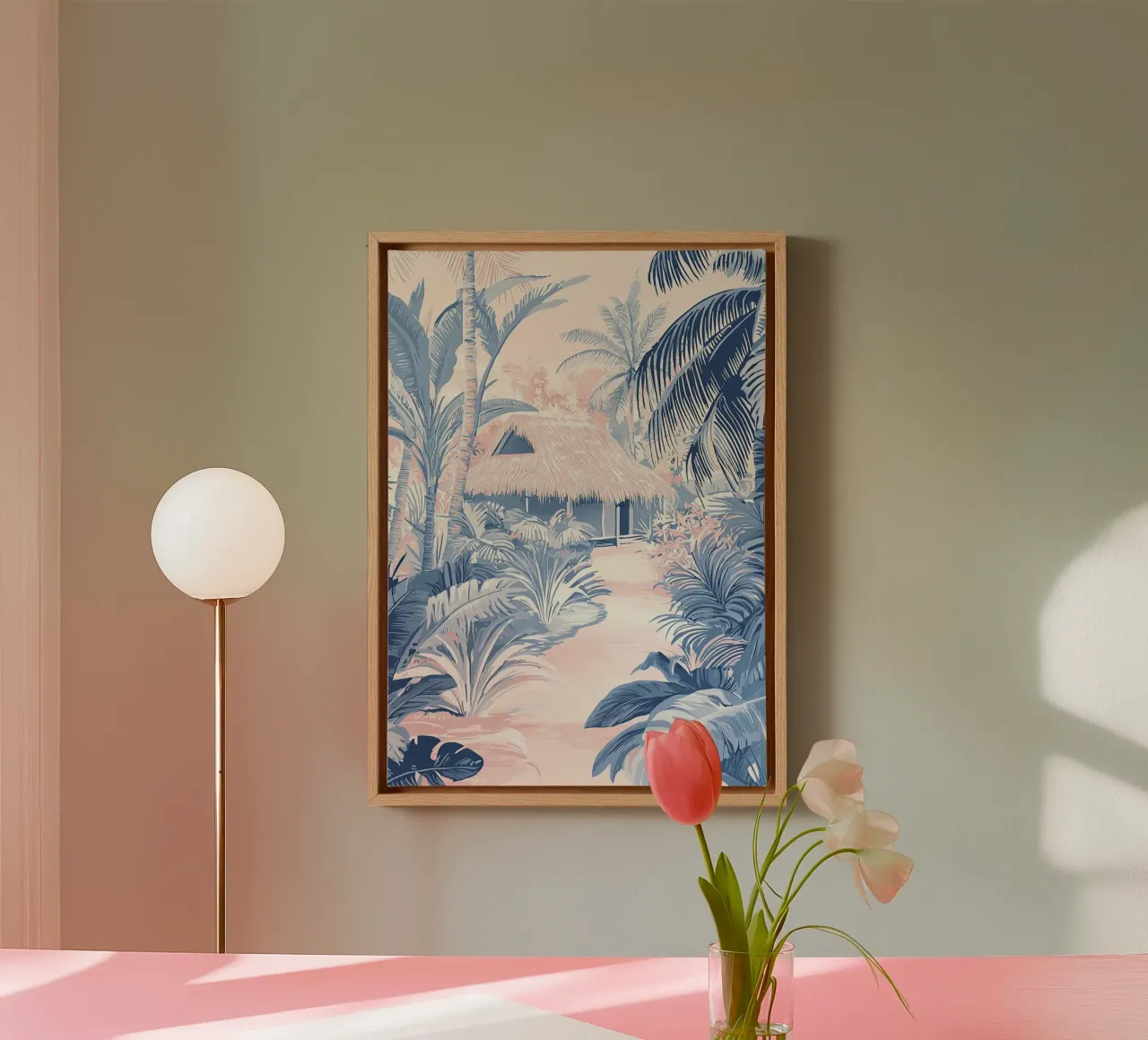 Tropische Print Muurkunst, Pastel Prints, Kleurrijke Muurkunst canvas met Baklijst van Boheme