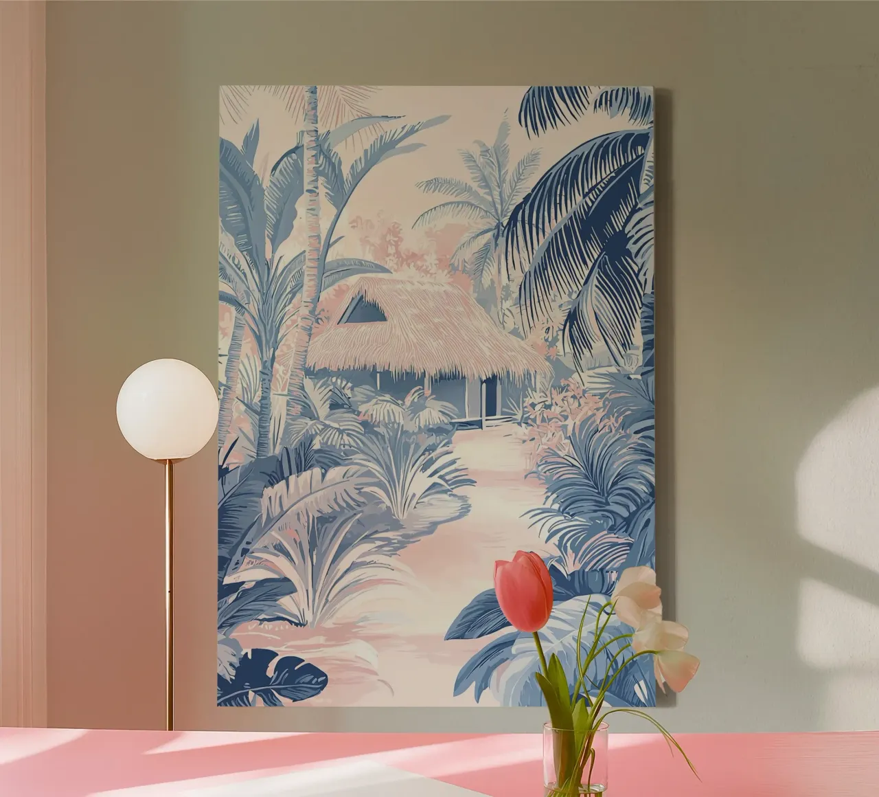 Tropische Print Muurkunst, Pastel Prints, Kleurrijke Muurkunst canvas met Baklijst van Boheme