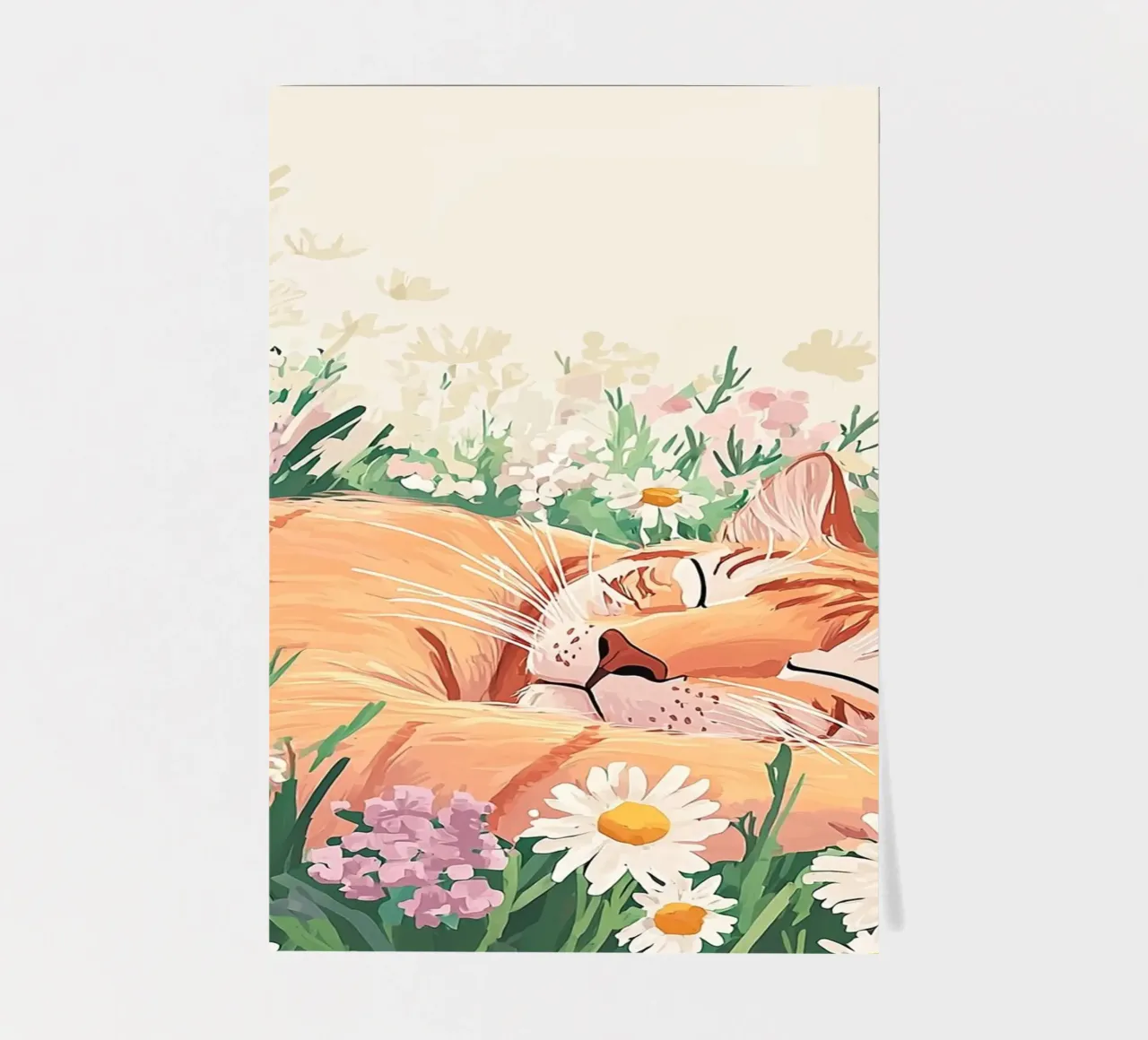 Cute Cat in wildflowers, colourful wall art, whimsical art sticker sheet by Boheme