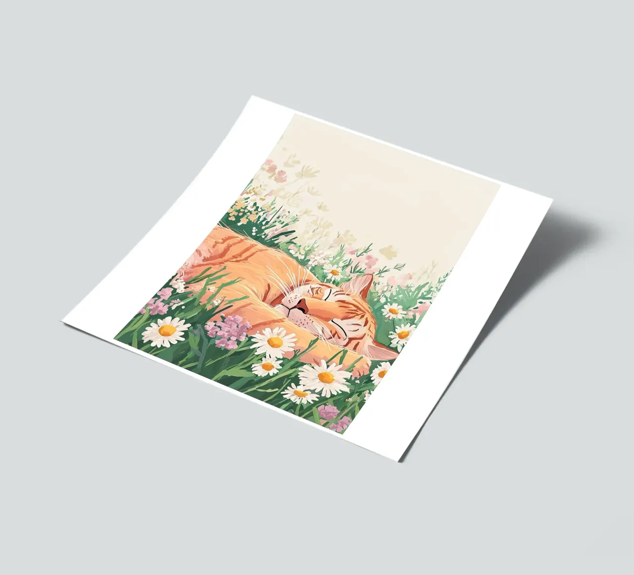 Cute Cat in wildflowers, colourful wall art, whimsical art sticker sheet by Boheme