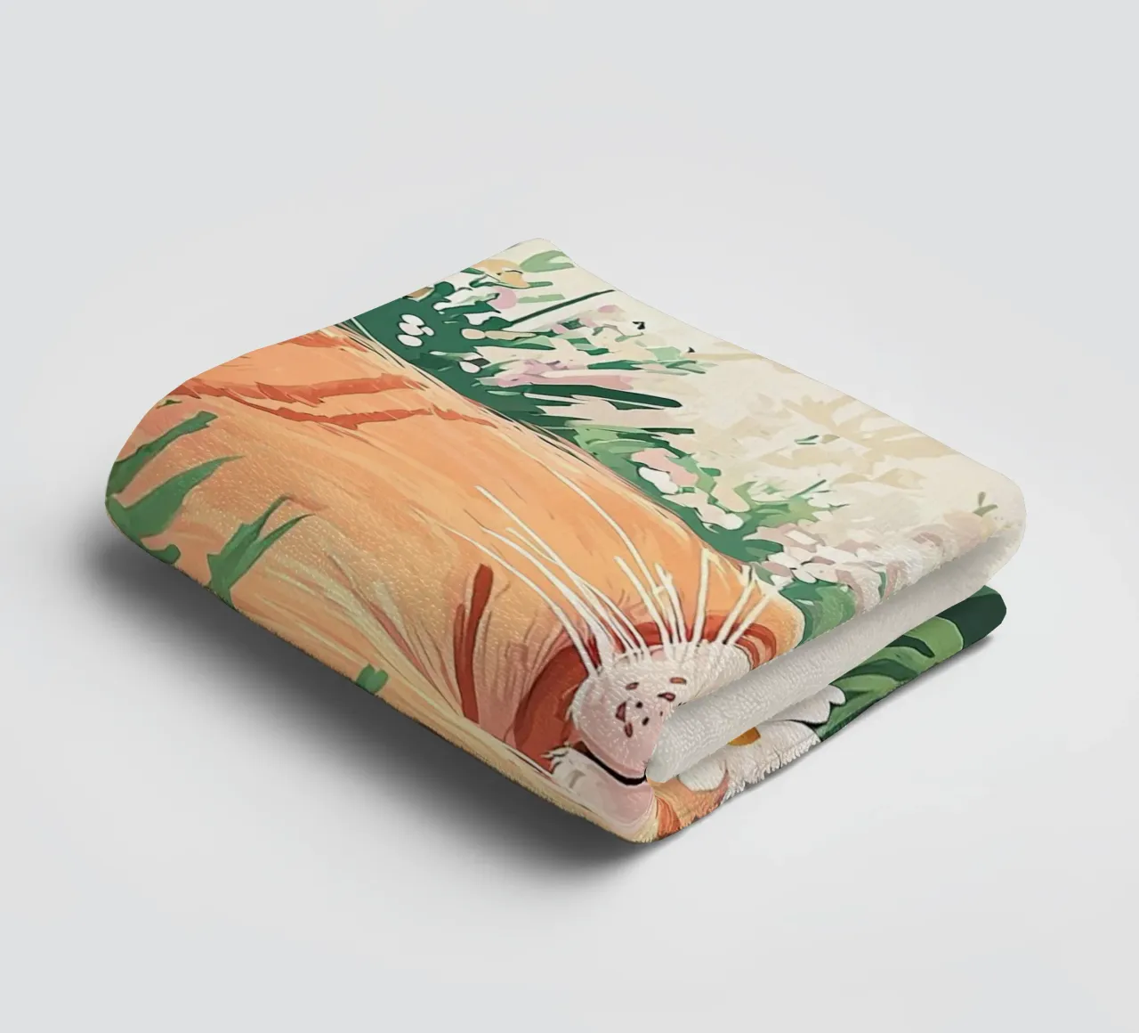 Chat mignon dans les fleurs sauvages, art mural coloré, art fantaisiste serviette de bain de Boheme