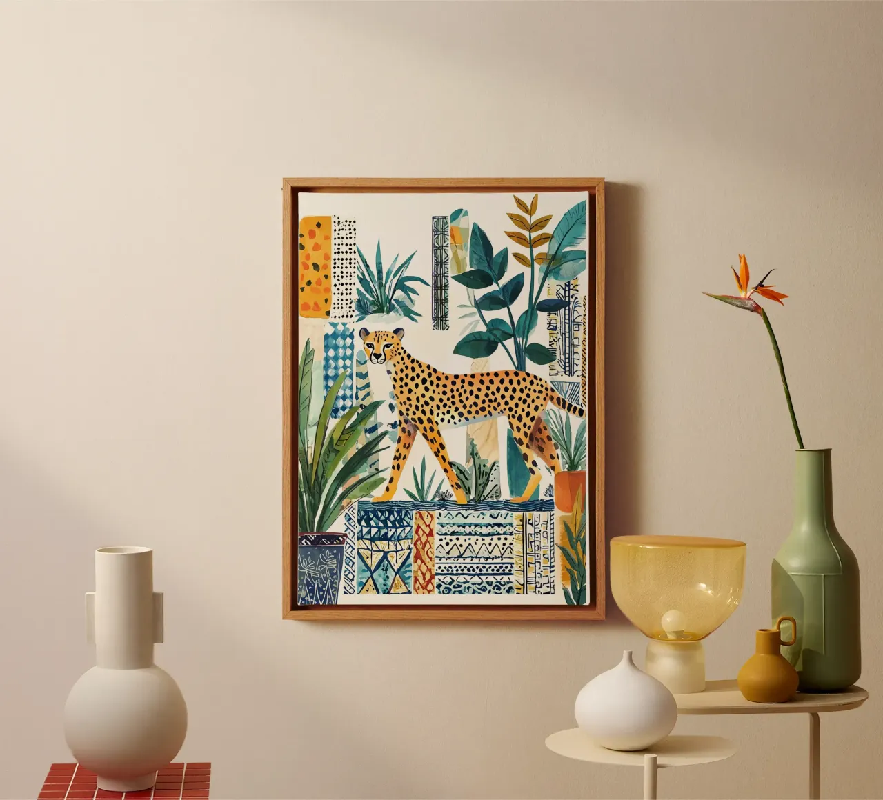 Wildlife Cheetah Print Kleurrijke Moderne Kunst, Abstracte Poster canvas met Baklijst van Boheme