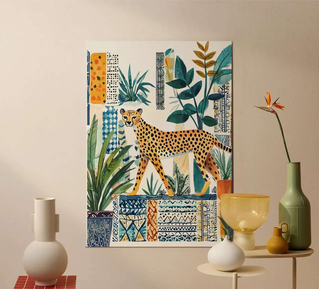 Wildlife Cheetah Print Kleurrijke Moderne Kunst, Abstracte Poster poster van Boheme