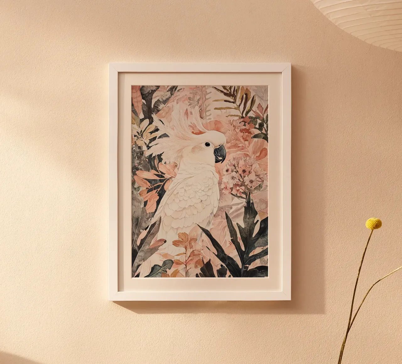 Arte da parete moderna, poster astratto di uccelli, illustrazione di cacatua poster con telaio in legno da Boheme