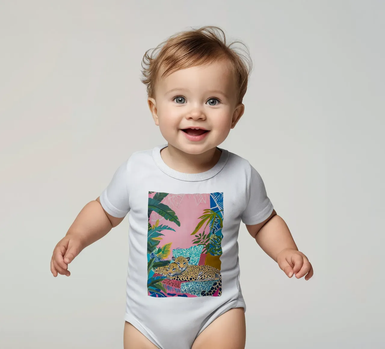 Leopard Eclectic Colorful Animal Wall Art, Bohemian Prints short-sleeve baby romper by Boheme