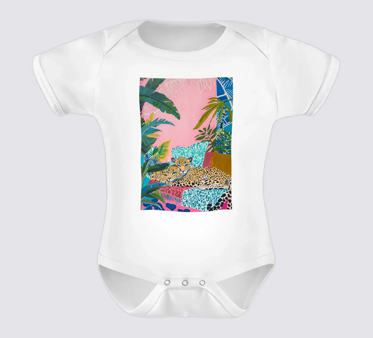 Leopard Eclectic Colorful Animal Wall Art, Bohemian Prints short-sleeve baby romper by Boheme
