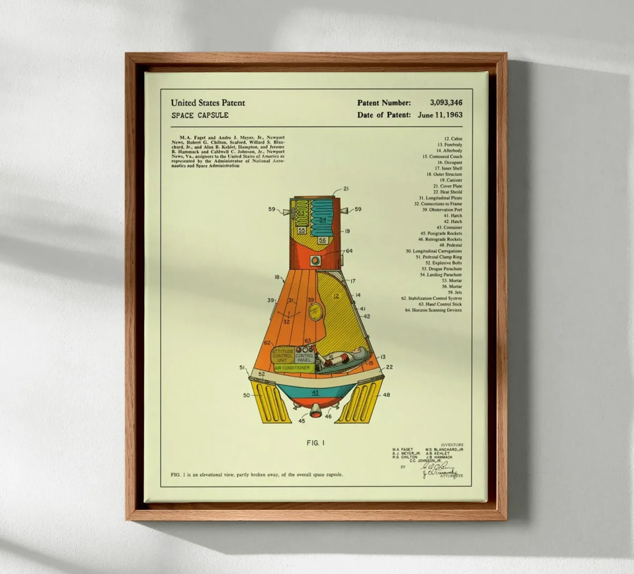 Space Capsule Patent (1963) canvas with Floater frame by Jazzberry Blue
