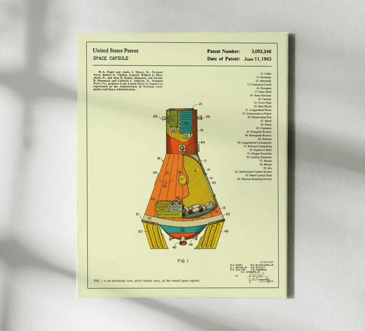 Space Capsule Patent (1963) canvas with Floater frame by Jazzberry Blue