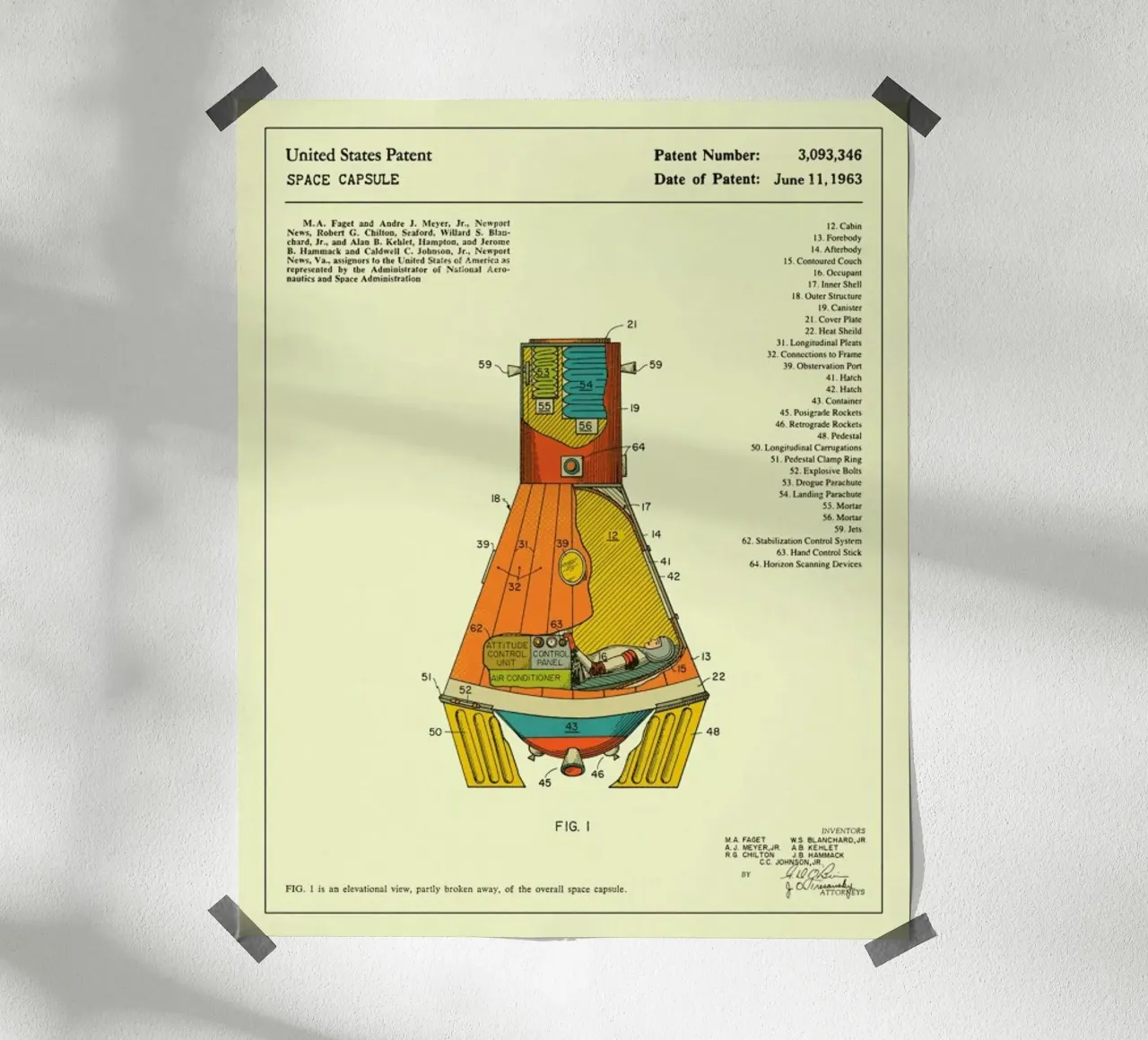 Brevetto di capsula spaziale (1963) poster con telaio in alluminio da Jazzberry Blue