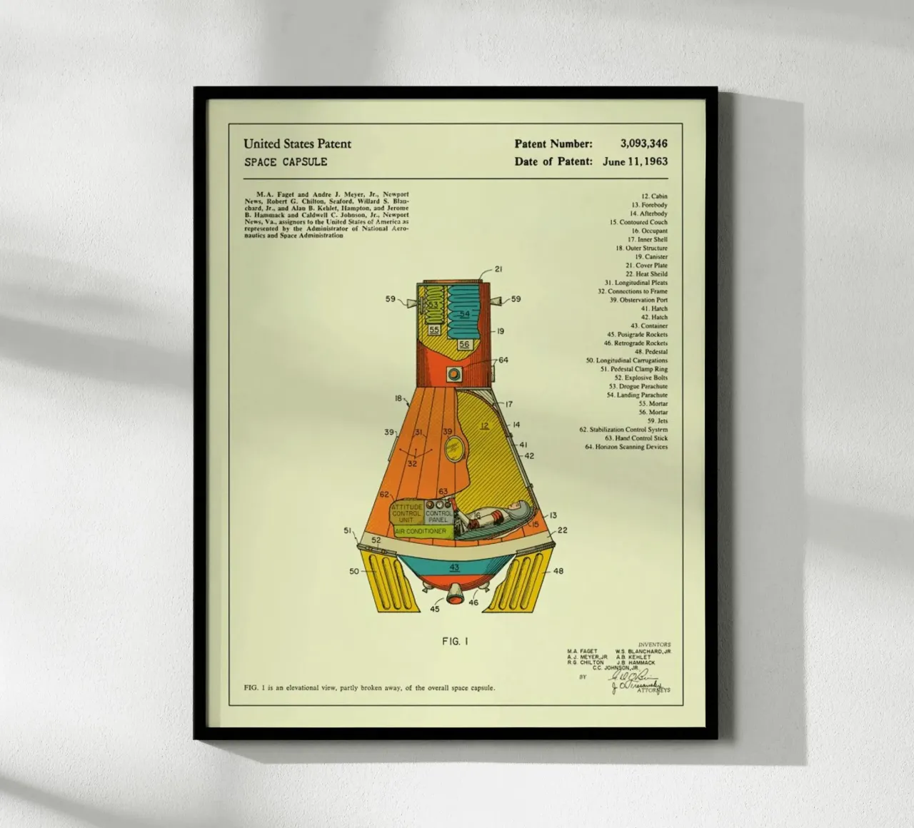 Brevetto di capsula spaziale (1963) poster con telaio in alluminio da Jazzberry Blue
