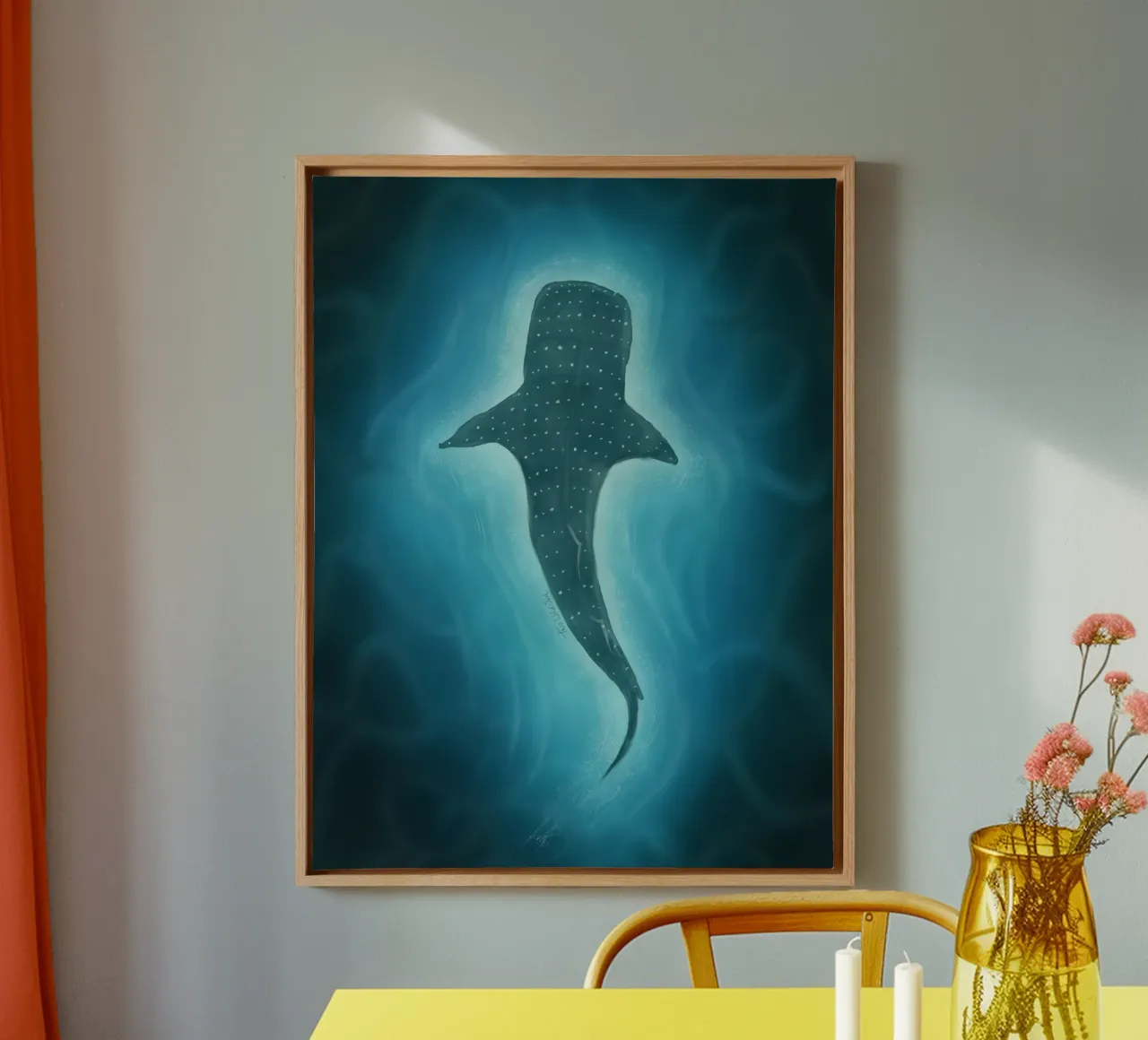 Walvishaai, Diepblauwe Zee Magische Oceaanillustratie canvas met Baklijst van This Wild Soul - Illustration