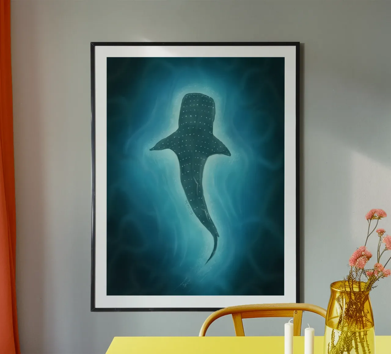 Squalo balena, mare blu profondo Illustrazione magica dell'oceano poster da This Wild Soul - Illustration