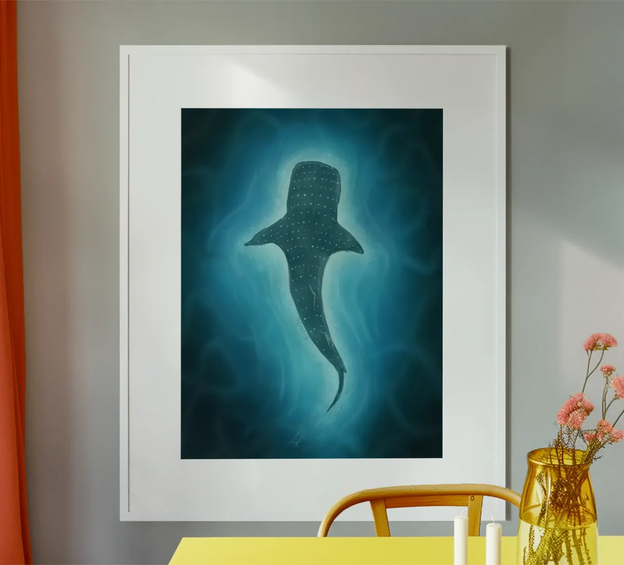 Squalo balena, mare blu profondo Illustrazione magica dell'oceano poster da This Wild Soul - Illustration