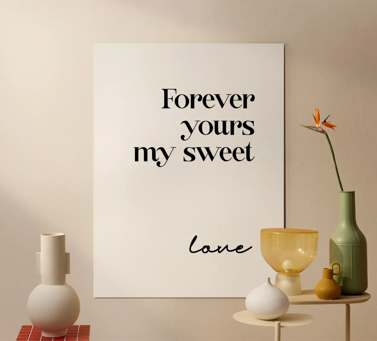 Per sempre tuo, mio dolce amore poster con telaio in alluminio da YV TYPOGRAPHY