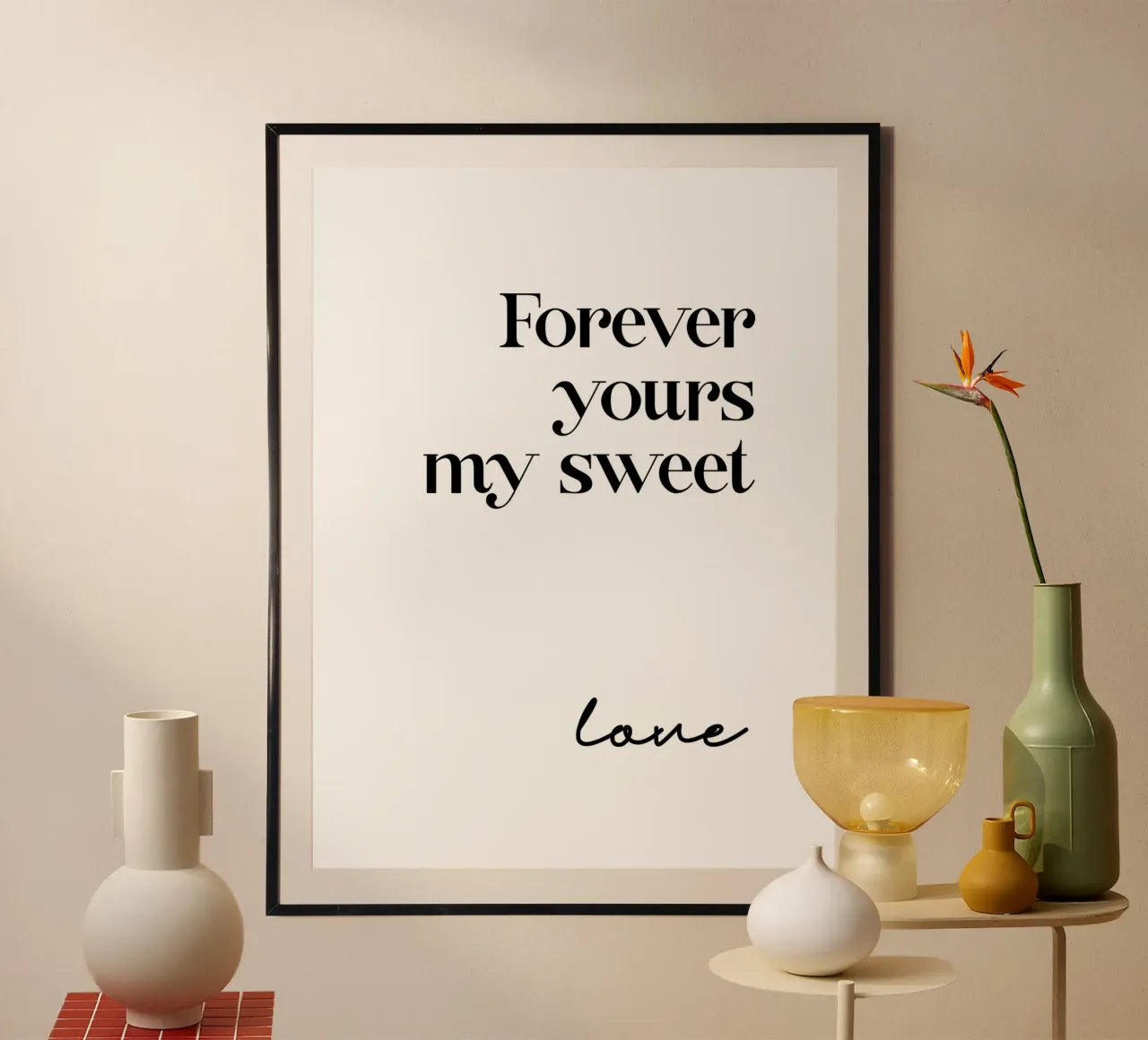 Per sempre tuo, mio dolce amore poster con telaio in alluminio da YV TYPOGRAPHY