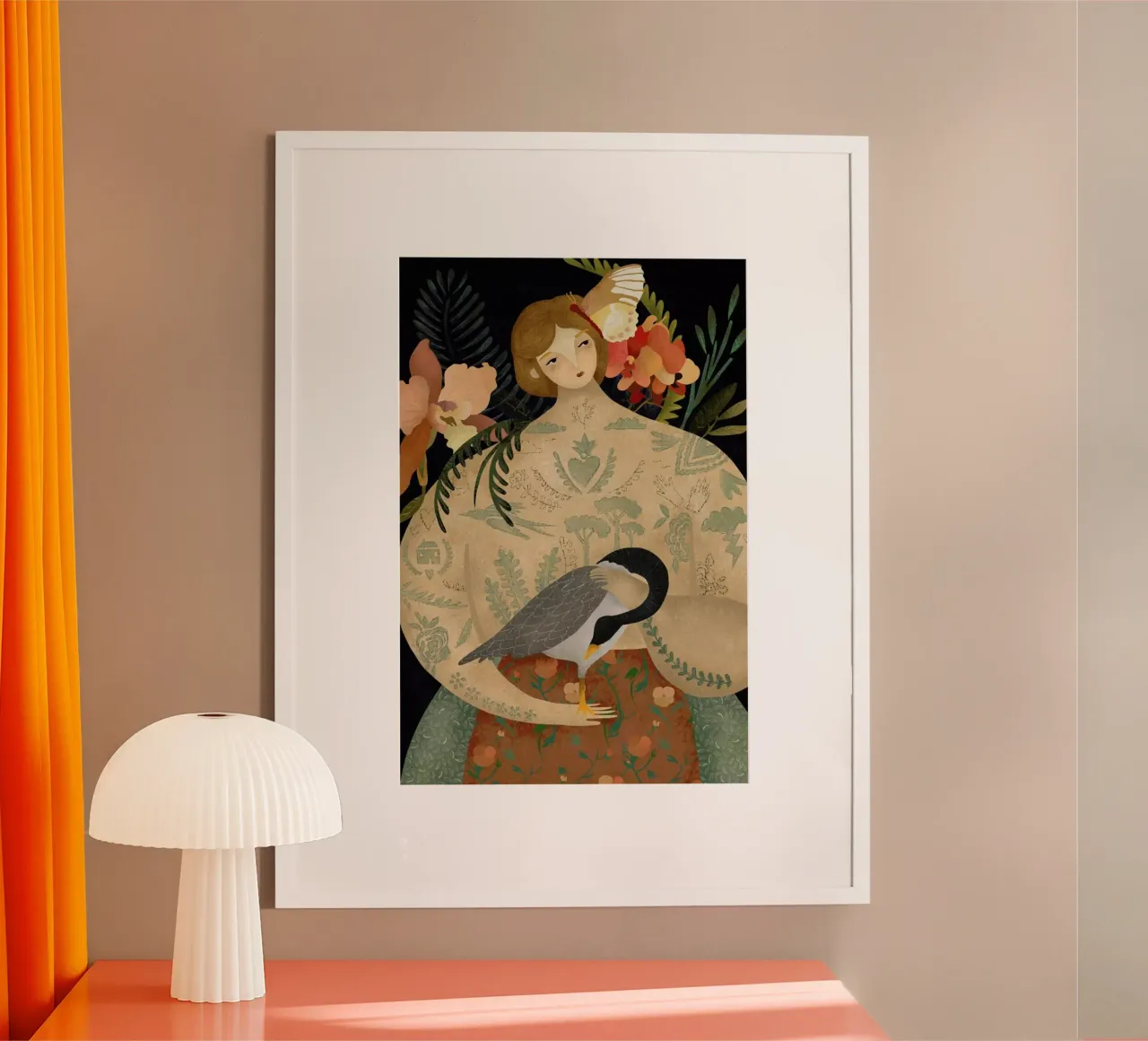 Wild Geese Lady poster con telaio in alluminio da Amalia Restrepo