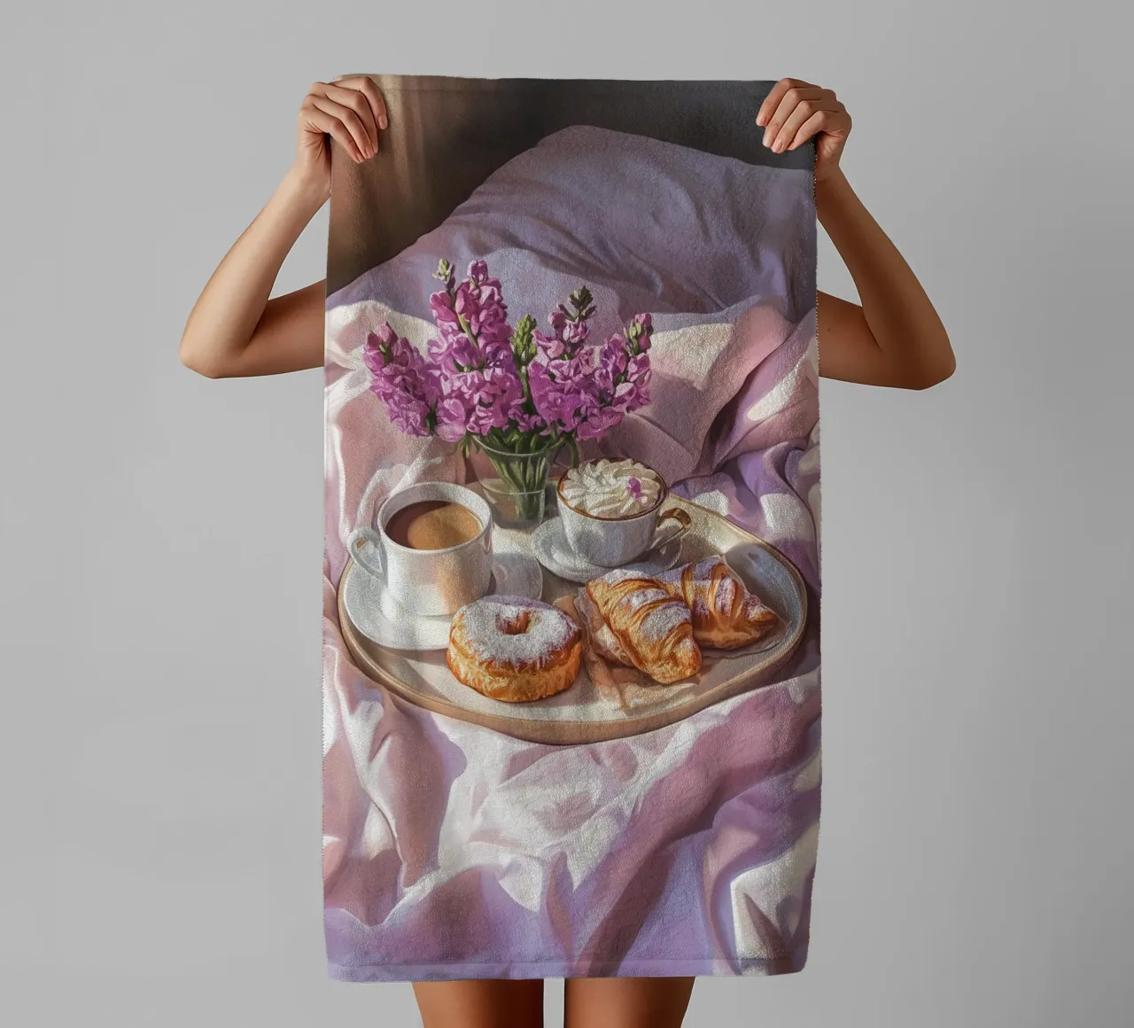 Breakfast with croissant towel by Carinaprint