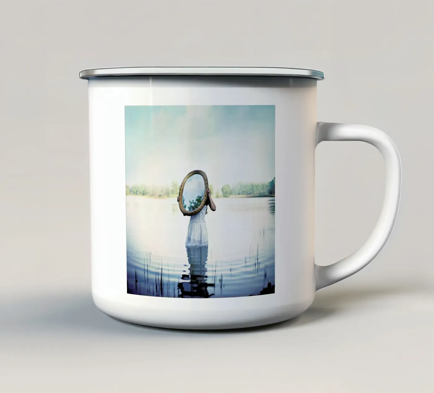 Reflections enamel mug by Lara Zankoul