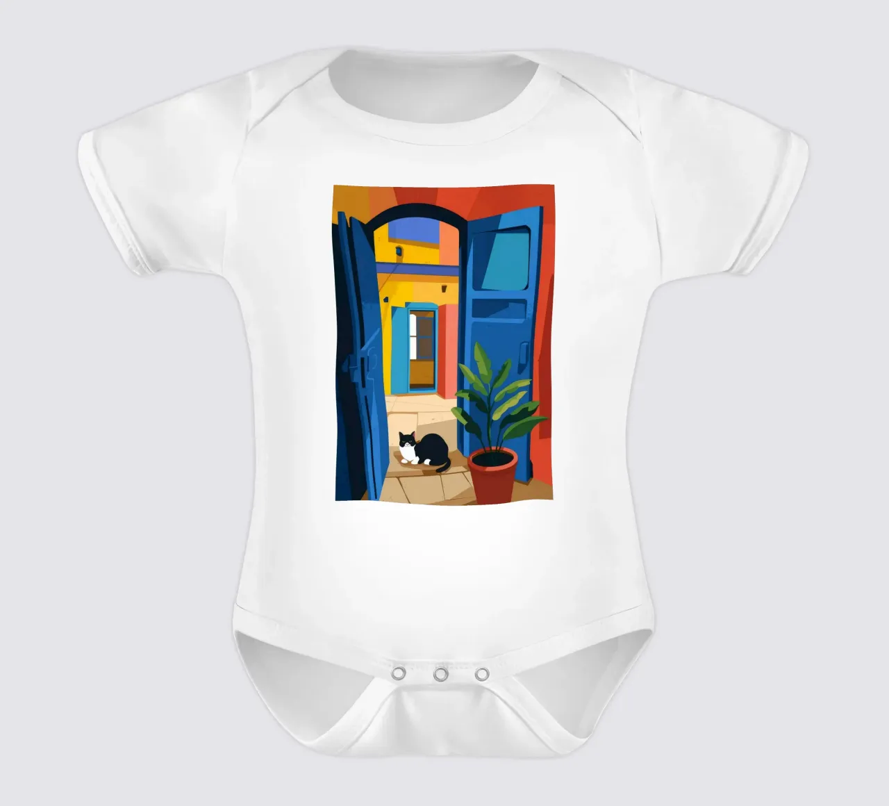 Silent Doorway short-sleeve baby romper by Artie Shifa