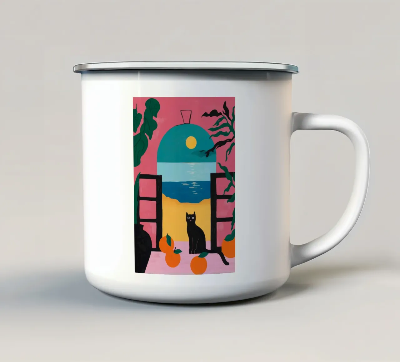 Gatto al tramonto tazza in smalto da Artie Shifa