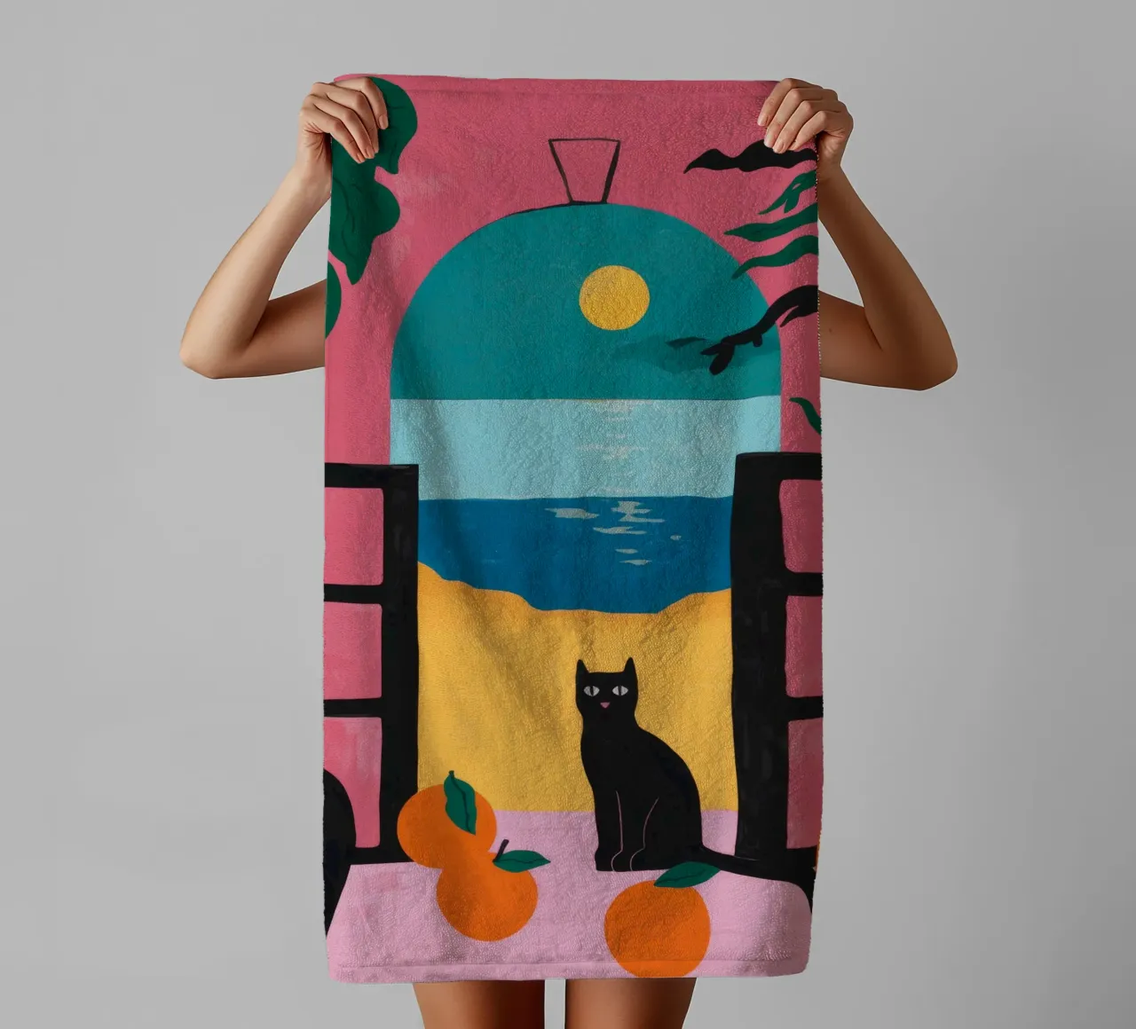 Sunset Cat towel by Artie Shifa