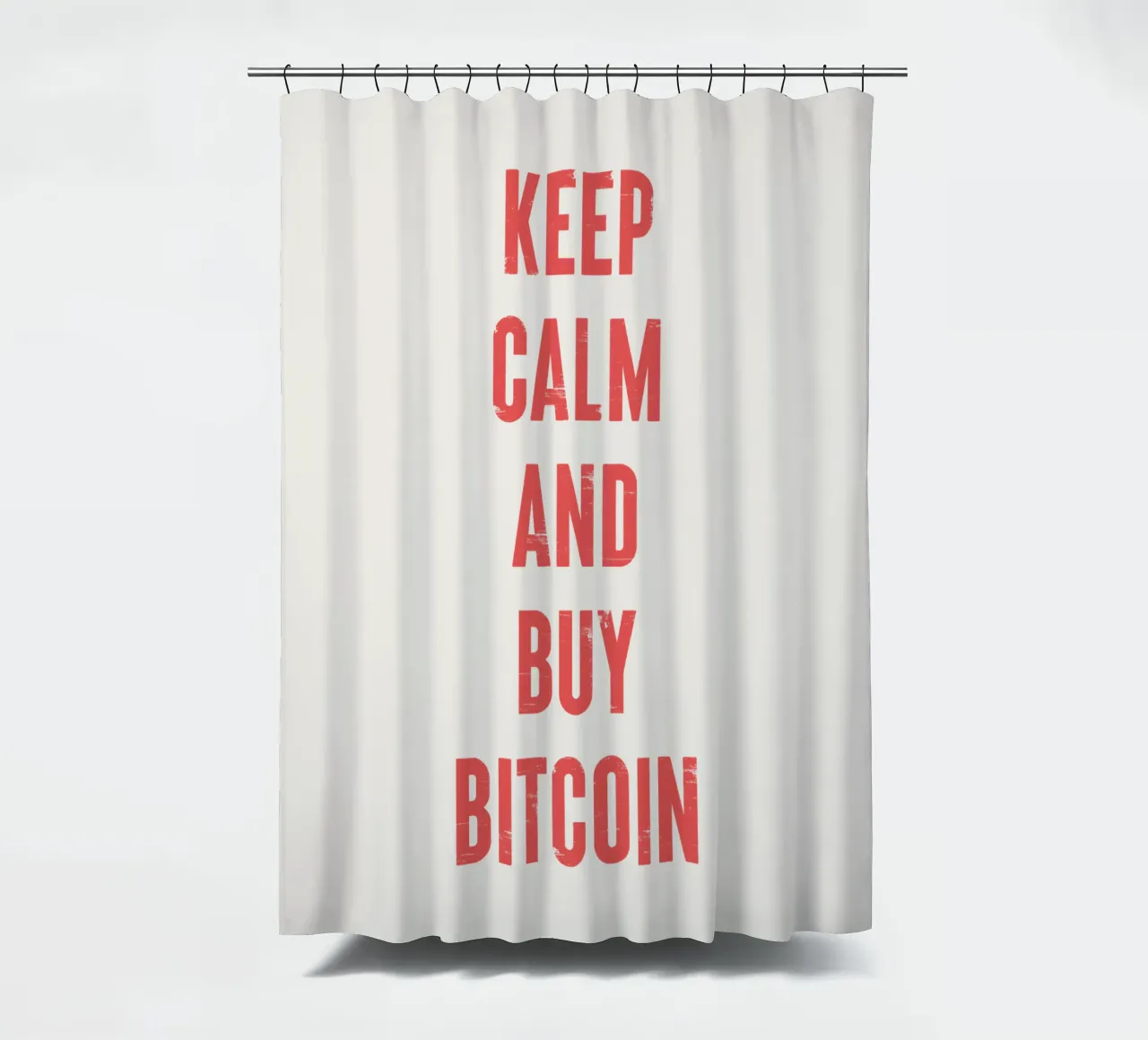 Mantenga la calma y compre Bitcoin cortina de baño de Vintagrafica