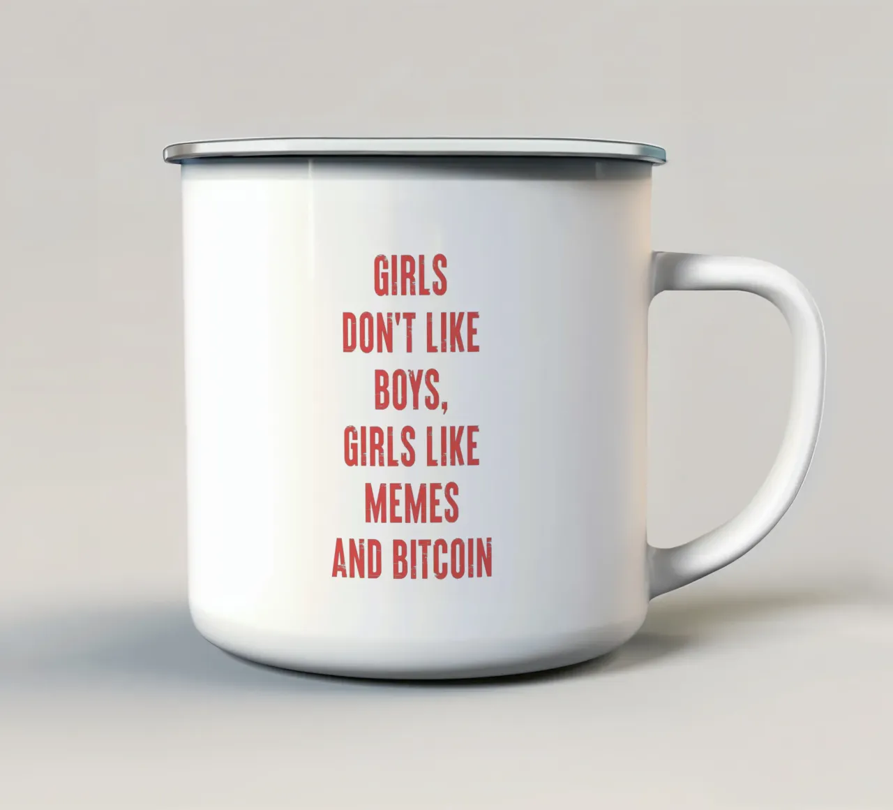 Alle ragazze non piacciono i ragazzi, alle ragazze piacciono i meme e i bitcoin tazza in smalto da Vintagrafica