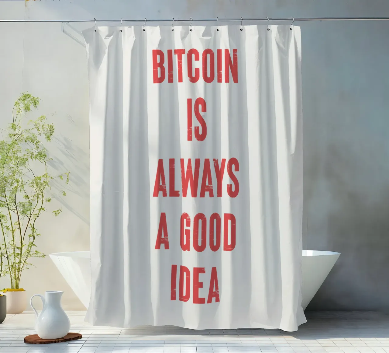 Bitcoin is always a good idea shower curtain by Vintagrafica