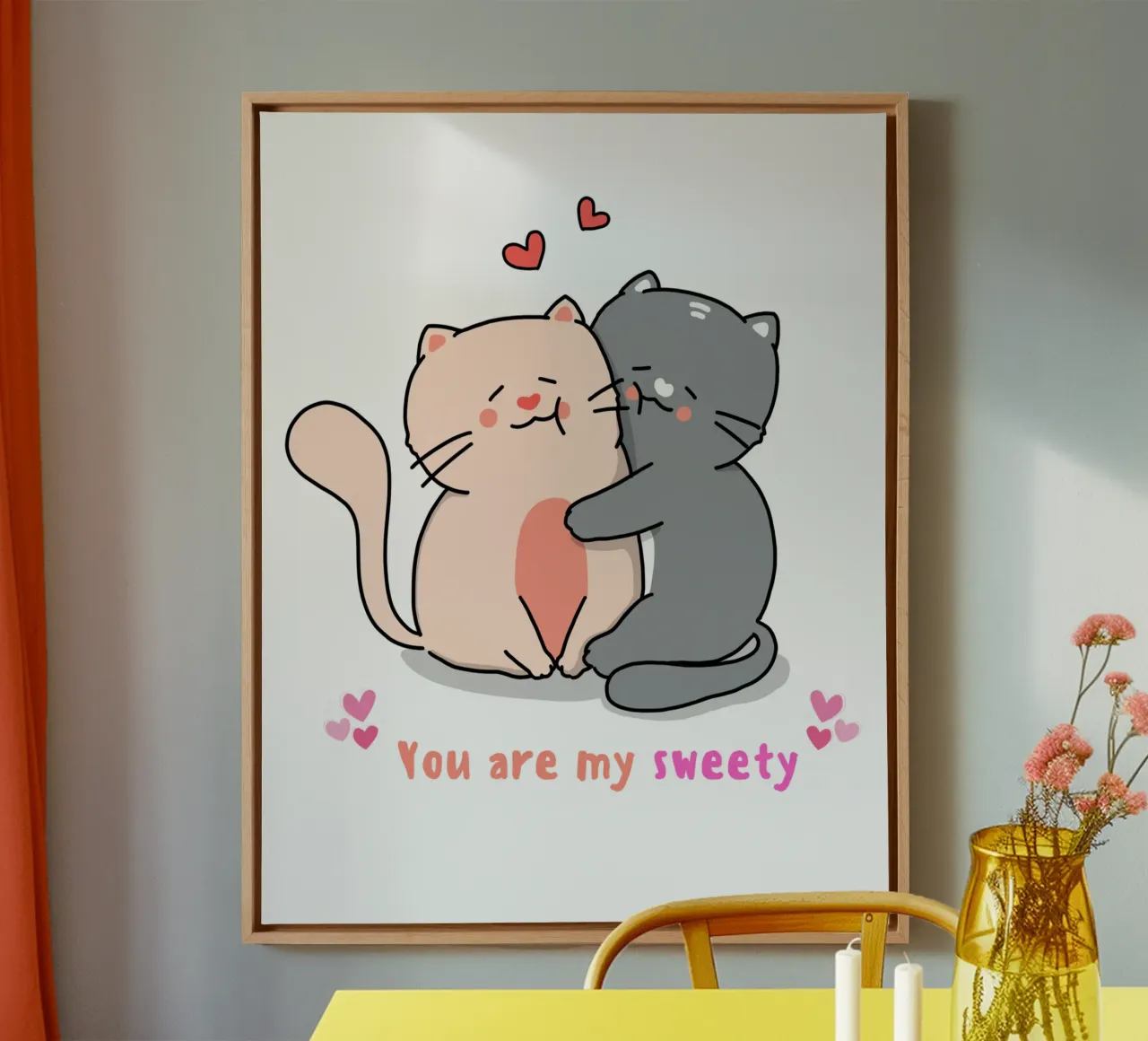 valentine day, cat you are my sweety funny design canvas with Floater frame by onefeelshop