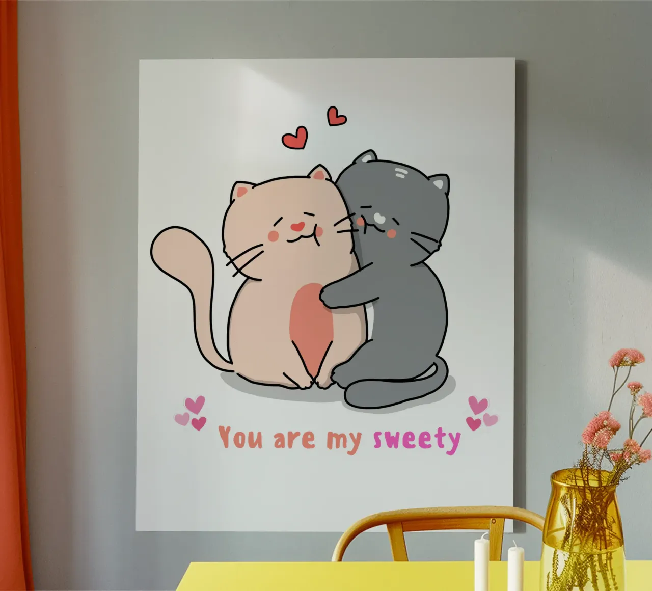 valentine day, cat you are my sweety funny design canvas with Floater frame by onefeelshop