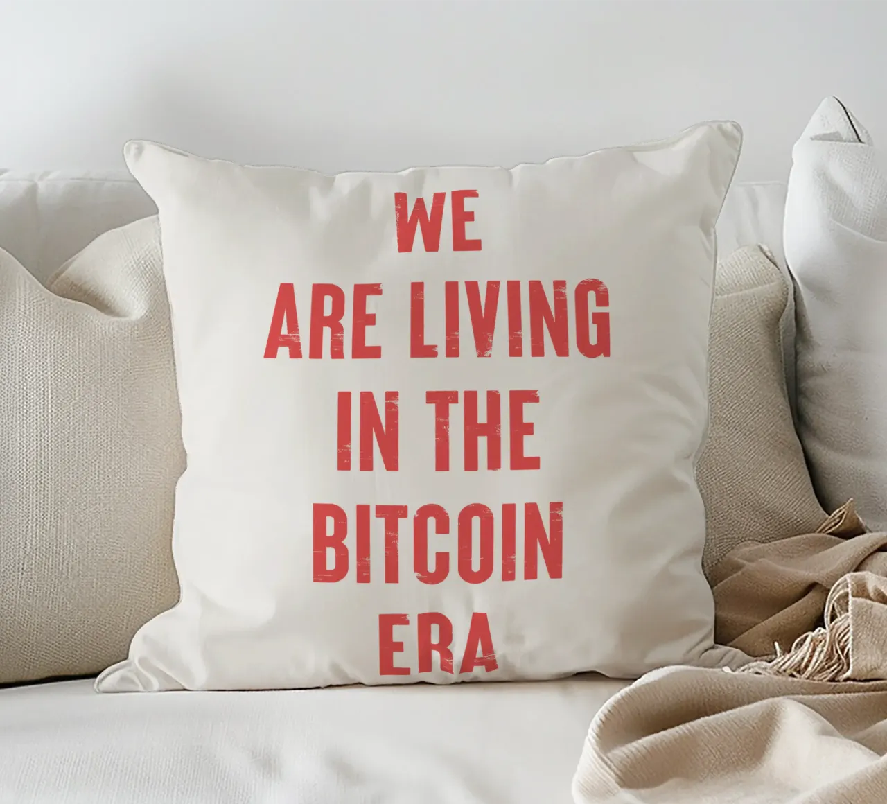 We are living in the Bitcoin Era decorative cushion by Vintagrafica