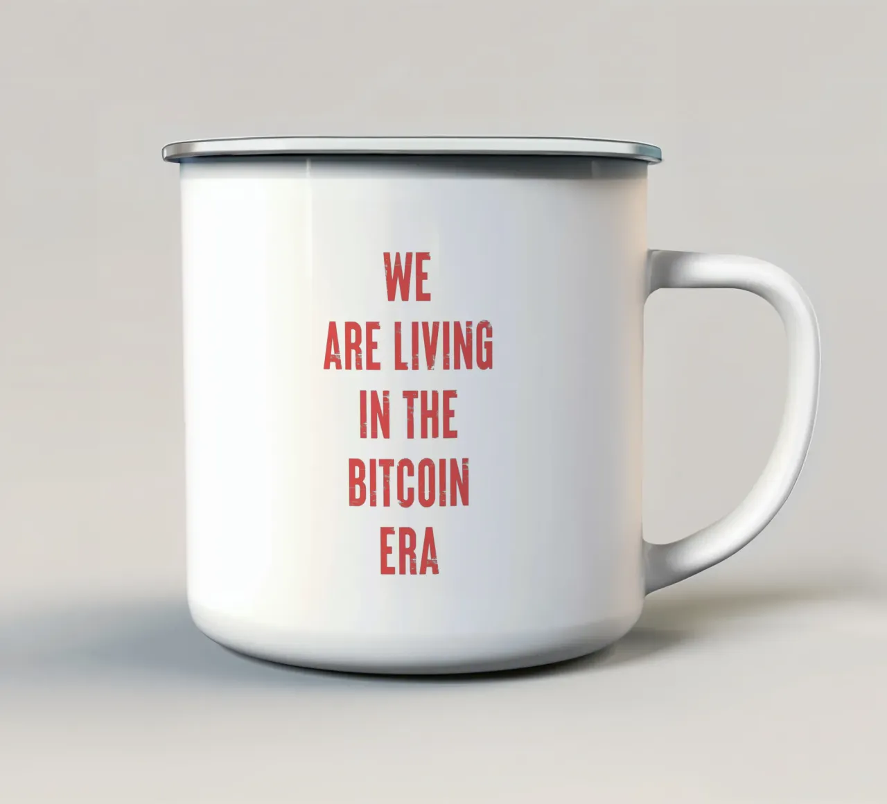 Viviamo nell'era dei Bitcoin tazza in smalto da Vintagrafica