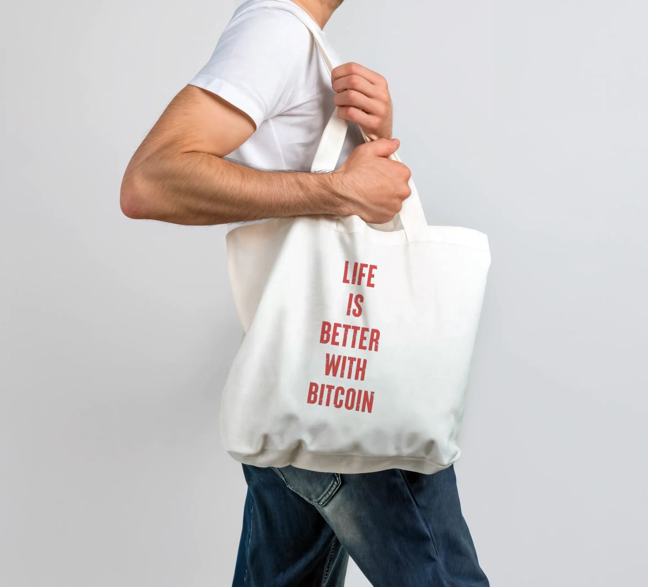 Vivere è meglio con Bitcoin borsa in juta da Vintagrafica