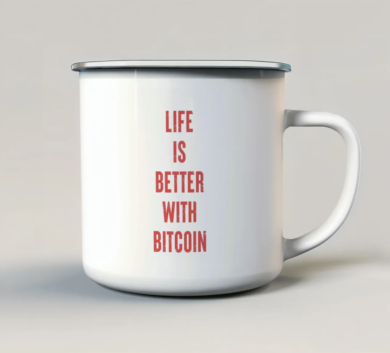Mit Bitcoin lebt es sich besser Emaille Tasse von Vintagrafica