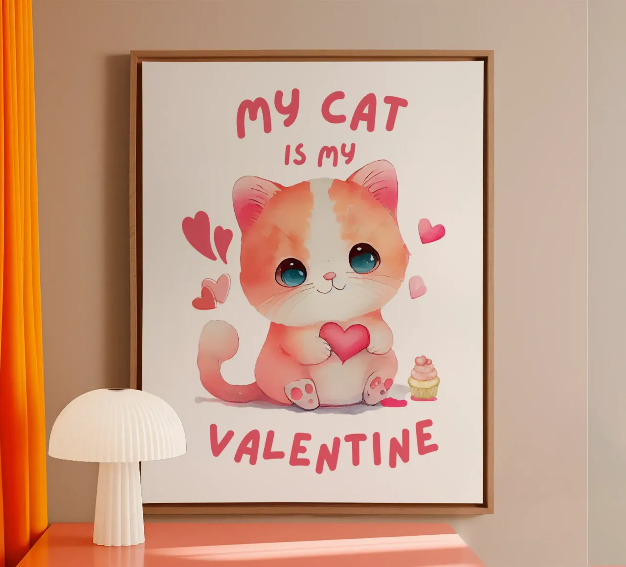 my cat is my valentine funny art design canvas with Floater frame by onefeelshop