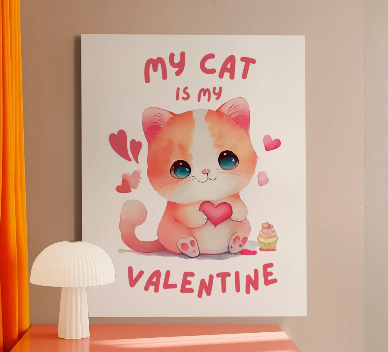 my cat is my valentine funny art design canvas with Floater frame by onefeelshop