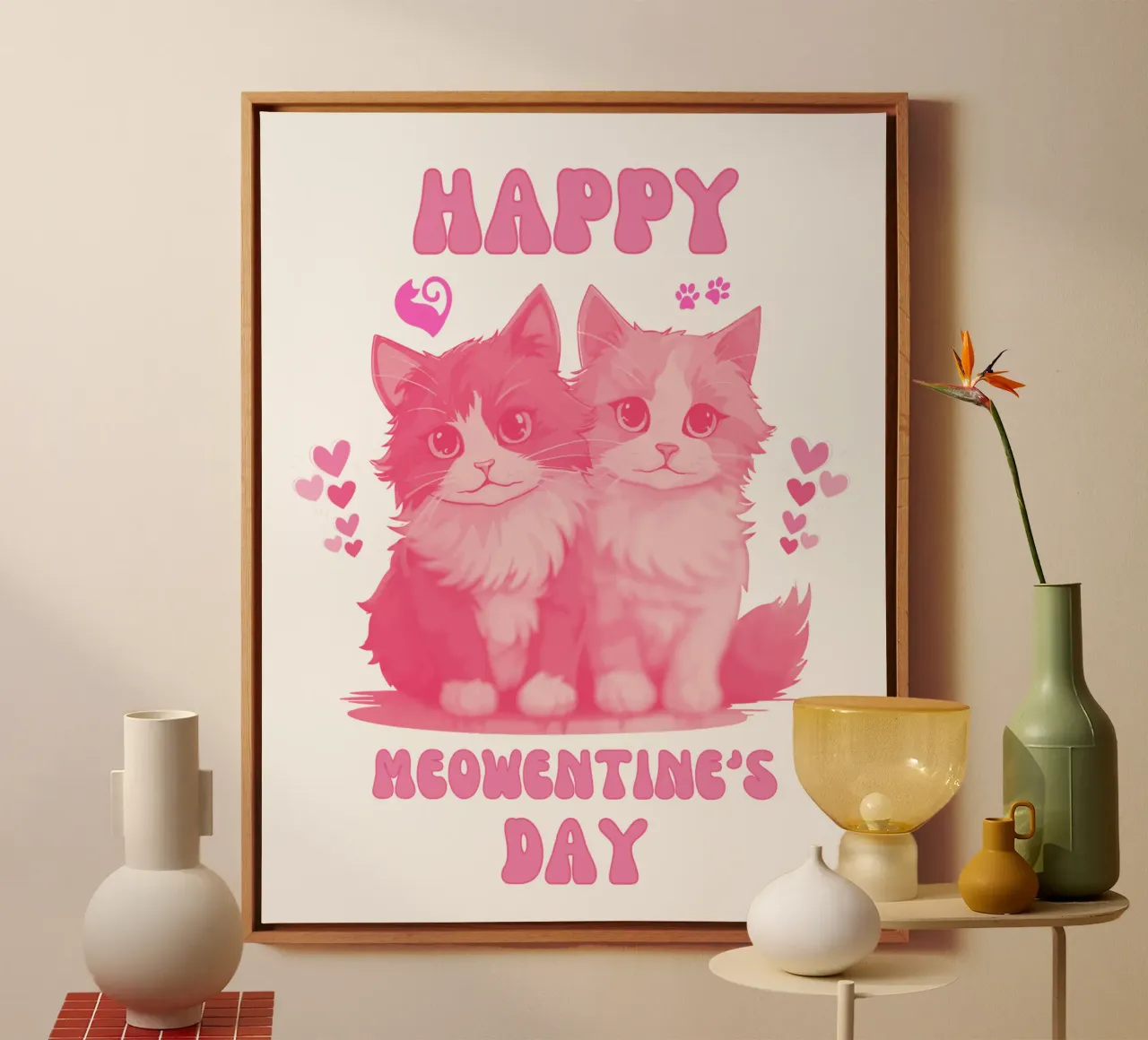 happy meowentine's day grappig art design canvas met Baklijst van onefeelshop