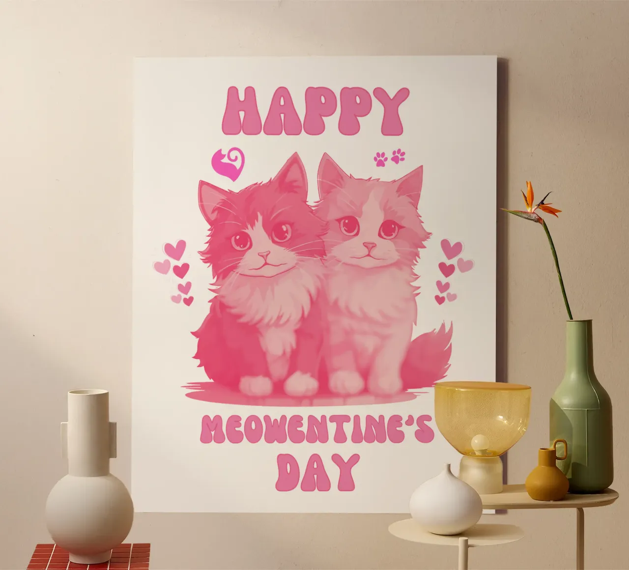 happy meowentine's day grappig art design canvas met Baklijst van onefeelshop