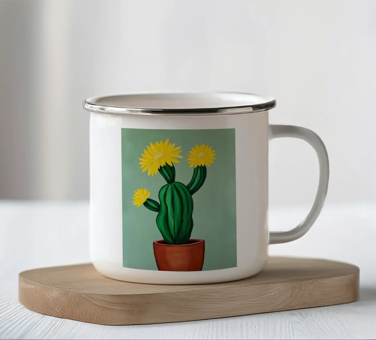 Golden Cactus Blossoms tazza in smalto da Indigo Rain