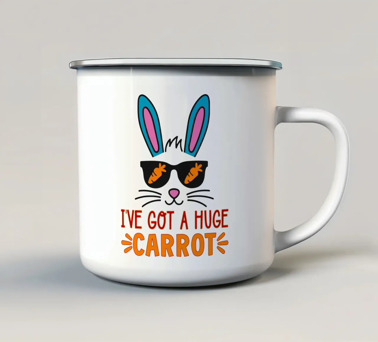 ive got a huge carrot, vrolijk Pasen grappige kunst emaille mok van onefeelshop