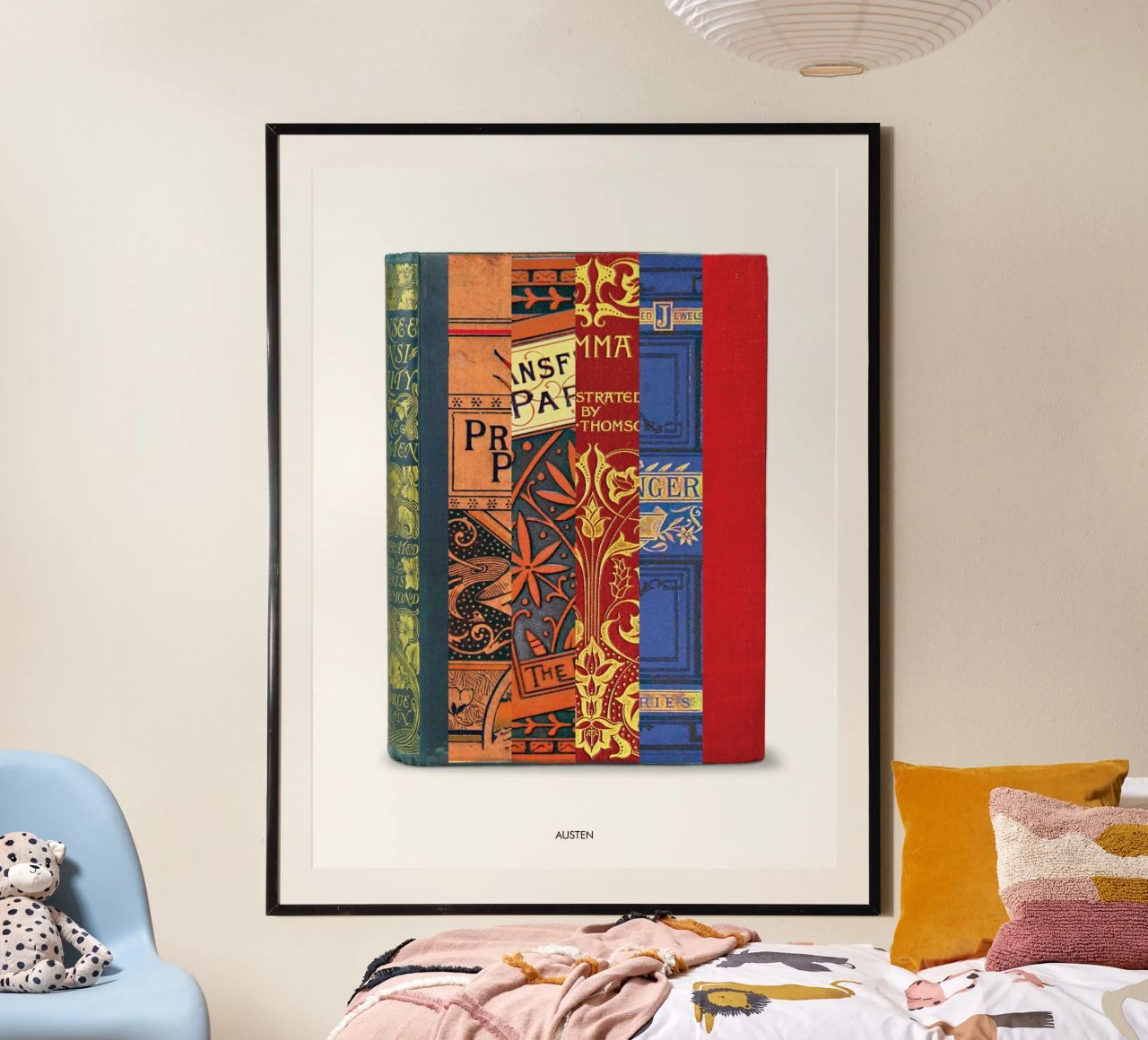 Jane Austen - Abstract Book Cover Art - Literary Gift poster avec cadre en aluminium de MissLiterarty