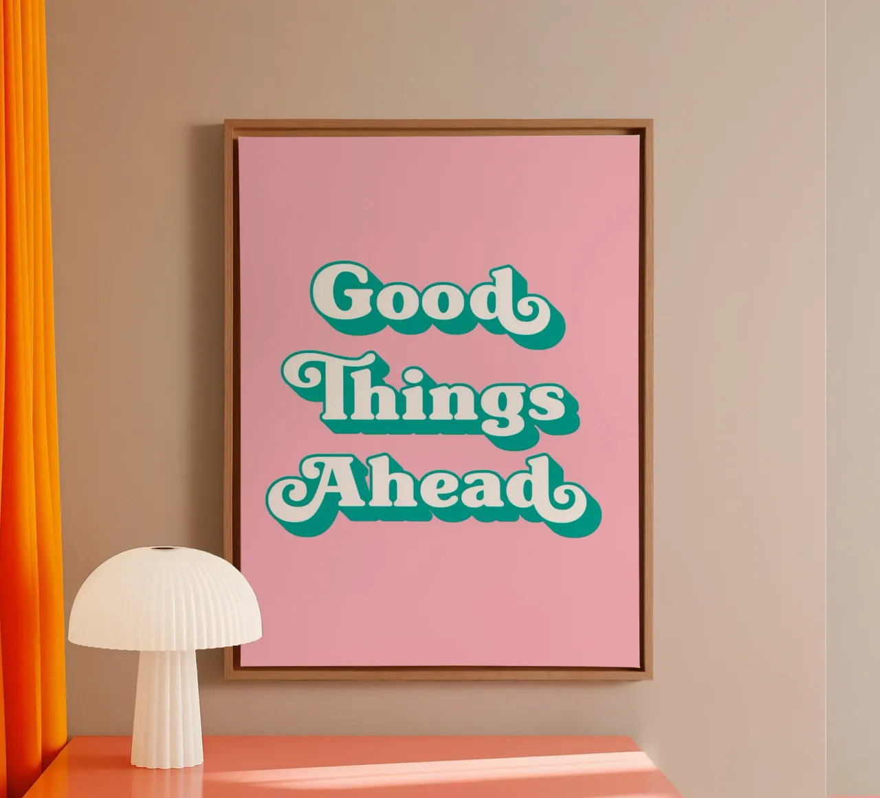 Goede dingen in het verschiet (Roze toon) canvas met Baklijst van Paigaam Studio