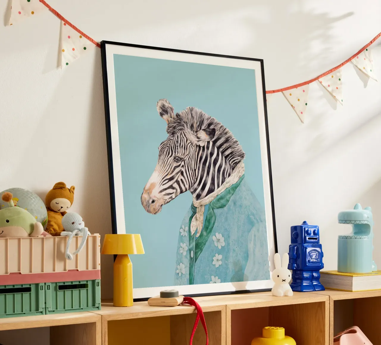 Zebra blu reale poster con telaio in alluminio da Animal Crew