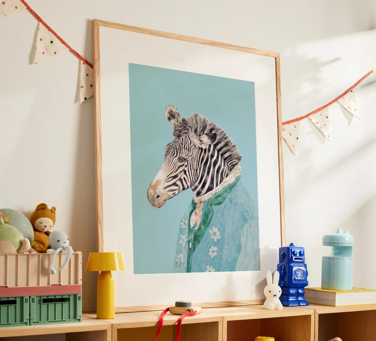 Zebra blu reale poster con telaio in alluminio da Animal Crew