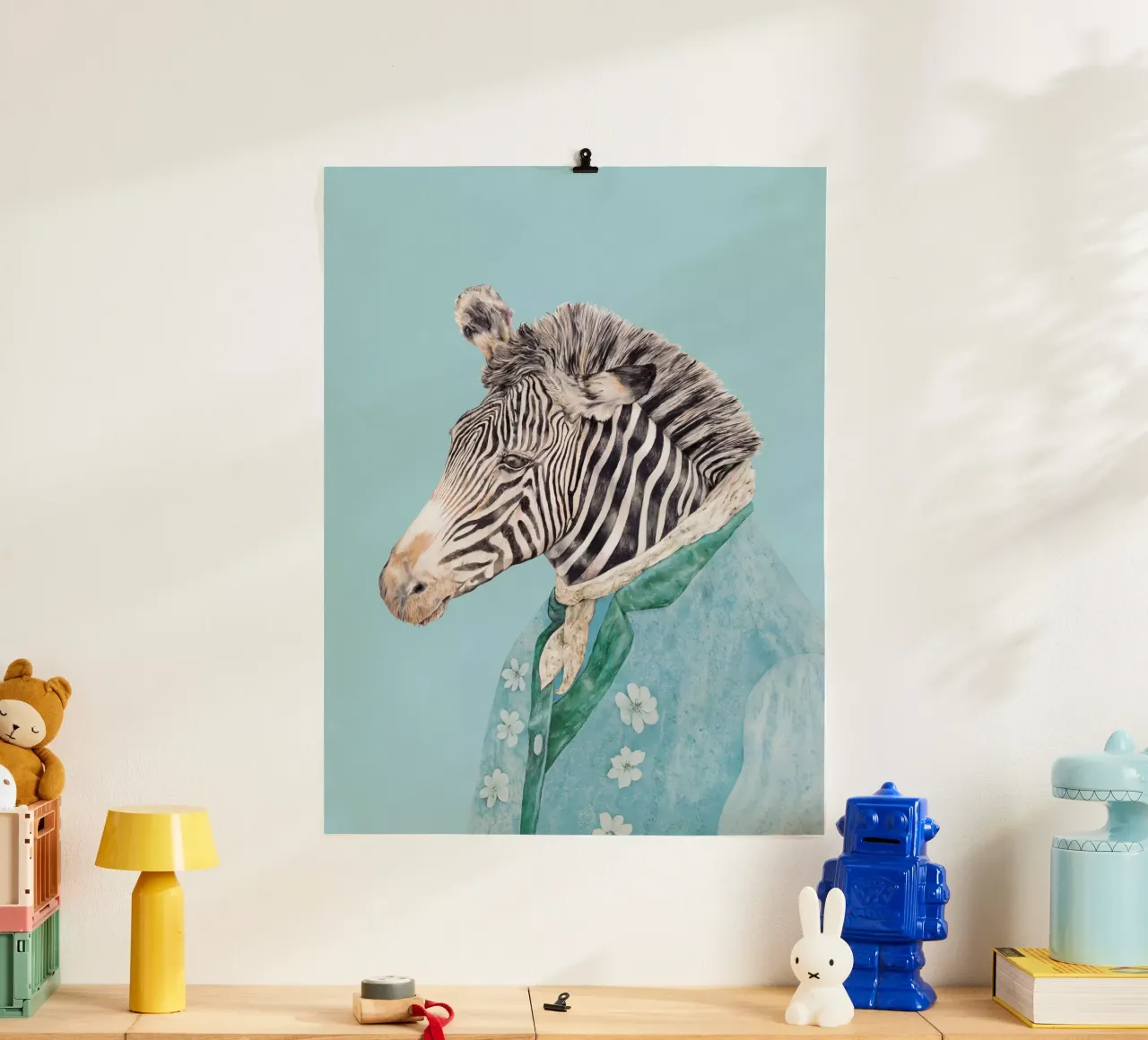 Zebra blu reale poster con telaio in alluminio da Animal Crew