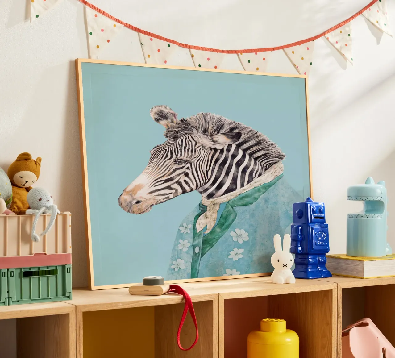 Zebra blu reale poster con telaio in alluminio da Animal Crew