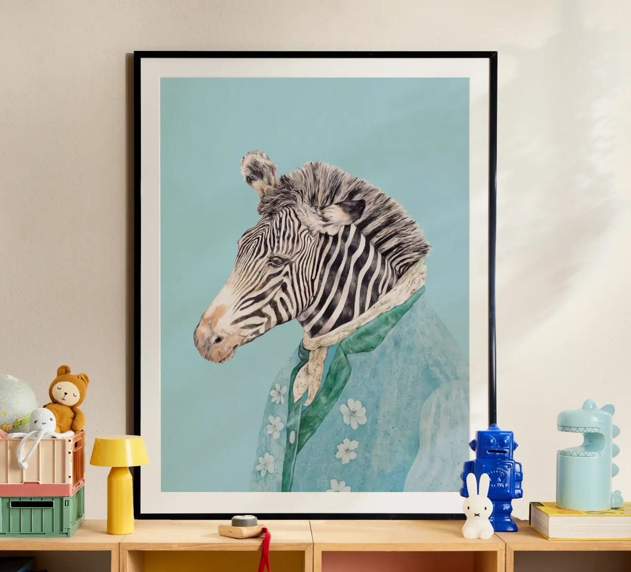 Zebra blu reale poster con telaio in alluminio da Animal Crew